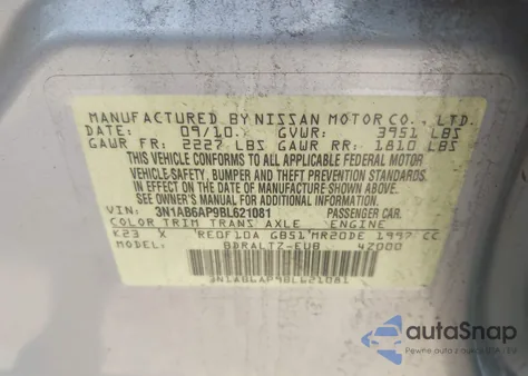 2011 Nissan Sentra 2.0Sr from USA, damaged, VIN 3N1AB6AP9BL621081